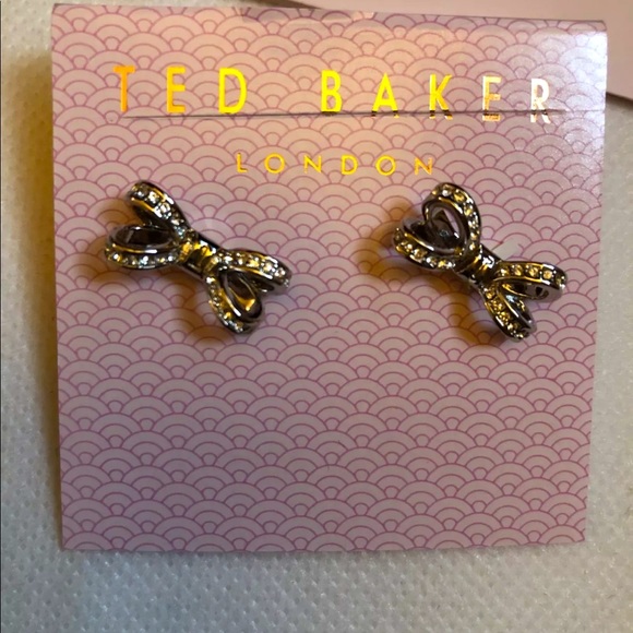 Ted Baker Olitta Silver Tone Mini Opulent Bow Stud Earrings Crystal Accents NWT - Picture 6 of 10